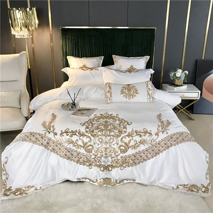 Josie Traditional Motif Embroidered Satin Cotton Duvet Cover Set