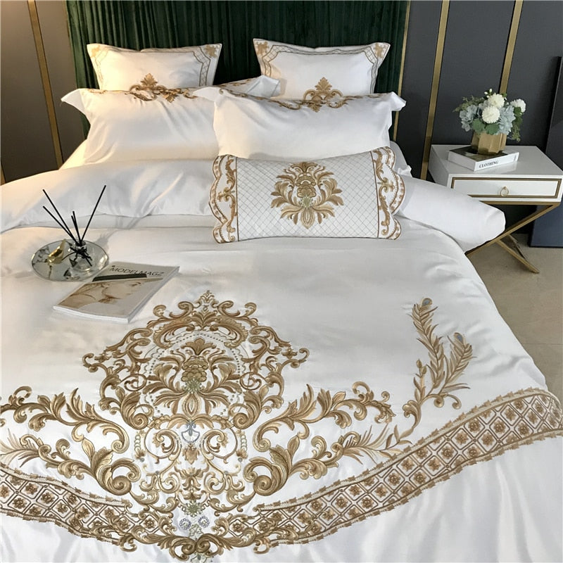 Josie Traditional Motif Embroidered Satin Cotton Duvet Cover Set