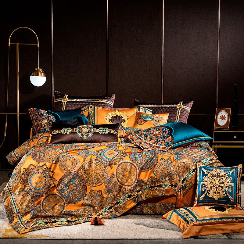 Luxury Large Jacquard with Embroidery Golden Duvet Cover