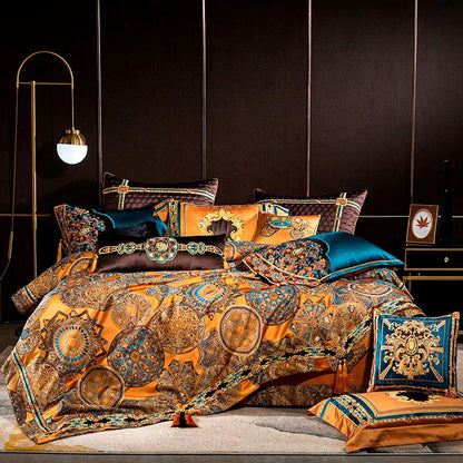 Luxury Large Jacquard with Embroidery Golden Duvet Cover