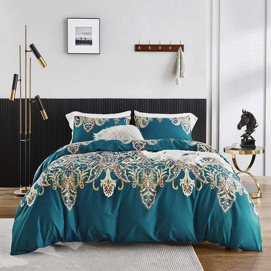 Luxury Paisley Egyptian Cotton Teal Boho Duvet Cover