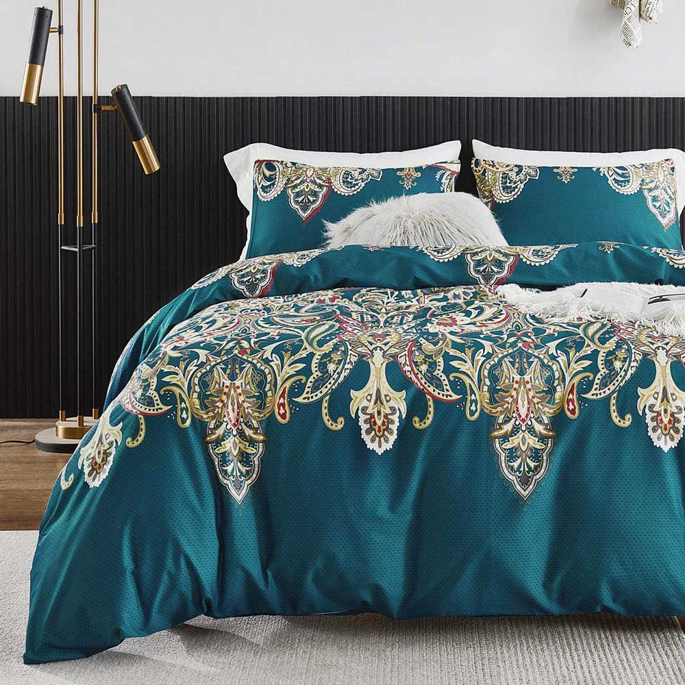 Luxury Paisley Egyptian Cotton Teal Boho Duvet Cover