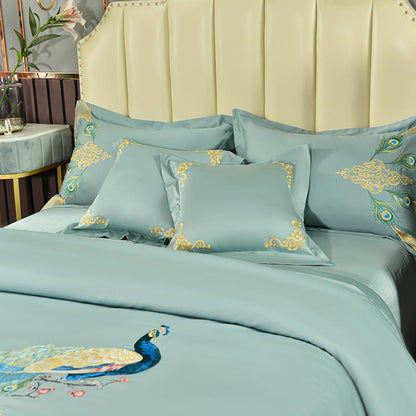 Luxury Peacock Embroidery Egyptian Cotton Duvet Cover