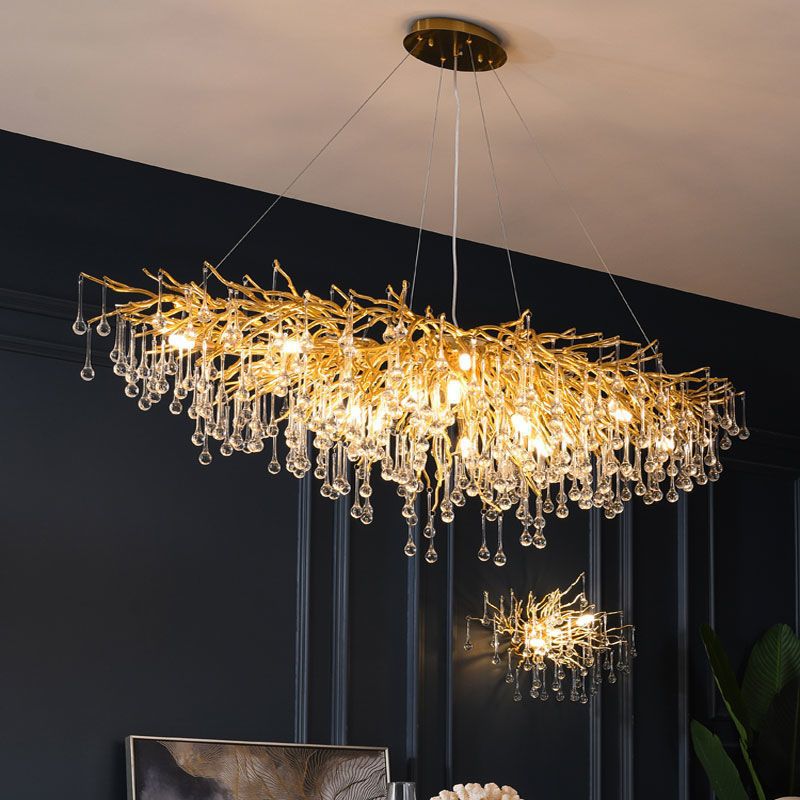 Luxury Rectangular Crystal Tree Raindrop Pendant Light