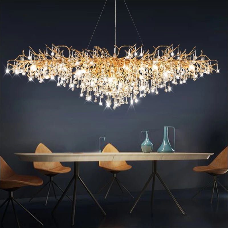 Luxury Rectangular Crystal Tree Raindrop Pendant Light