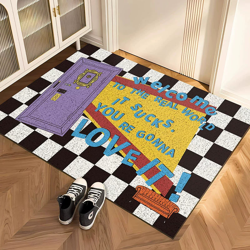 Friends quotes entrance door mat dust removal dirt resistant mat anti-slip door carpet home pvc mat