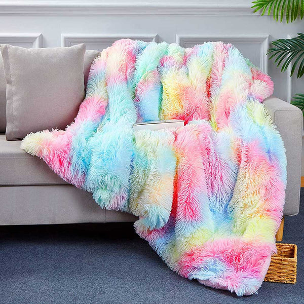 Super Shaggy Sherpa Rainbow Blanket