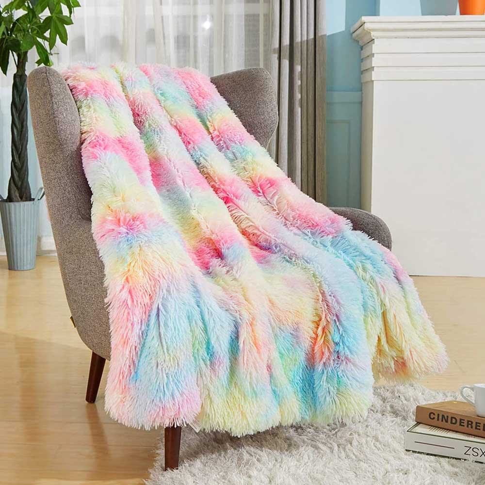 Super Shaggy Sherpa Rainbow Blanket