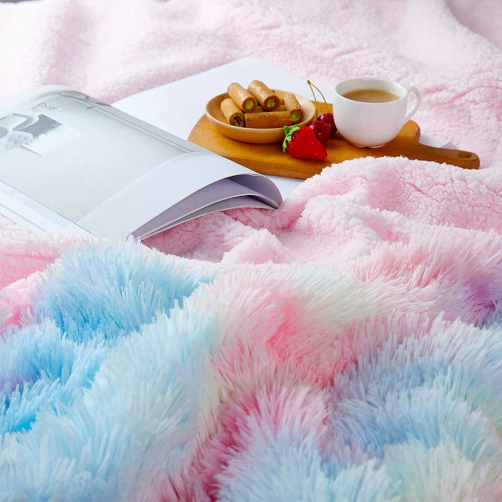 Super Shaggy Sherpa Rainbow Blanket