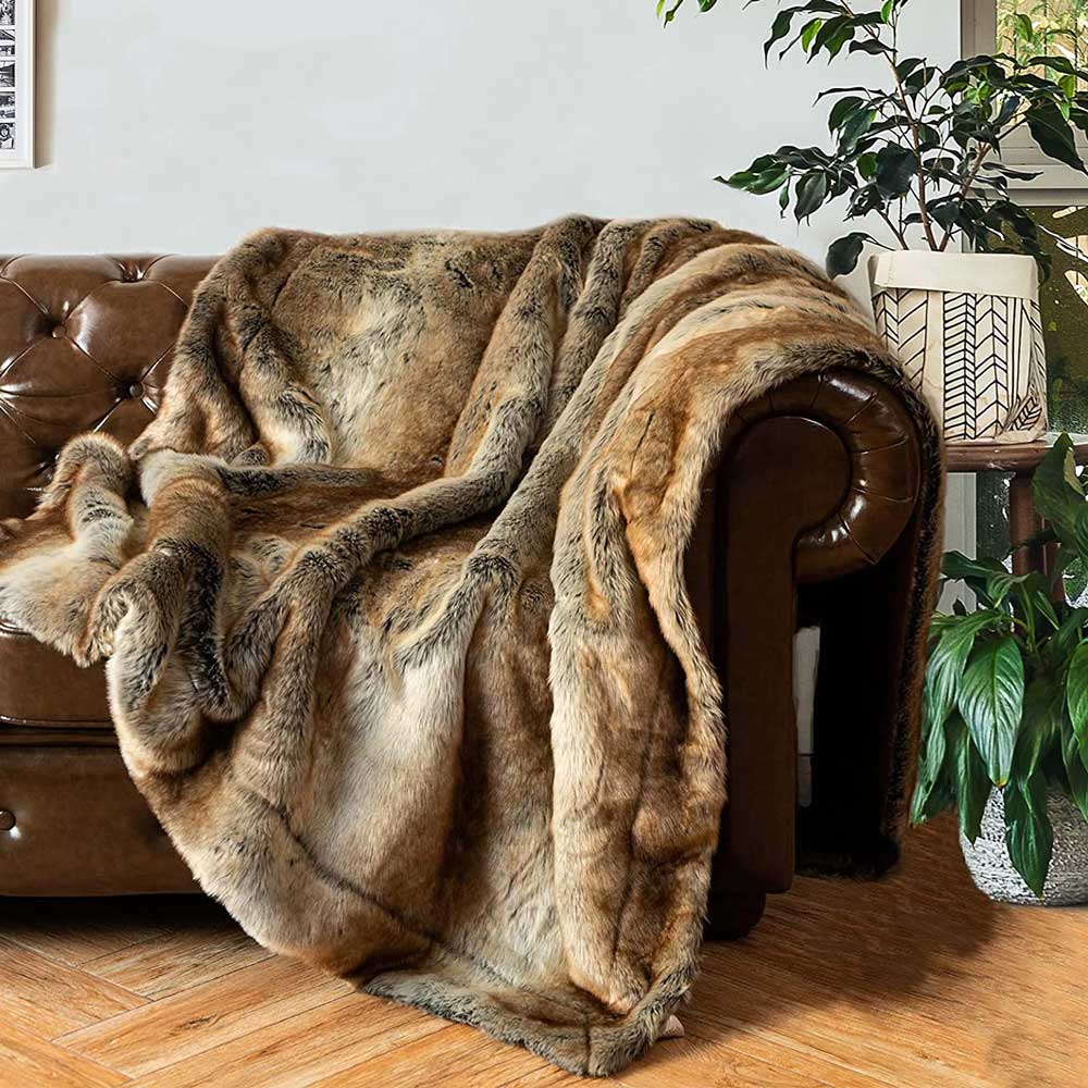 Super Soft  Brown Faux Fur Throw Blanket