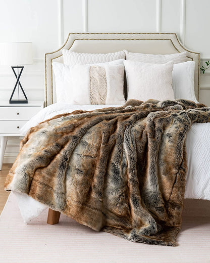 Super Soft  Brown Faux Fur Throw Blanket