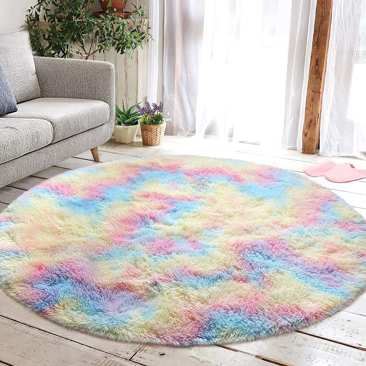 Ultra Soft Fluffy Round Rainbow Rugs