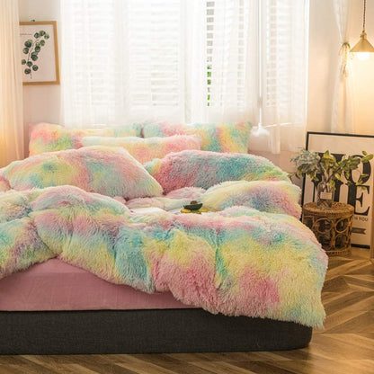 Ultra Soft Shaggy Rainbow Duvet Cover(5pcs)