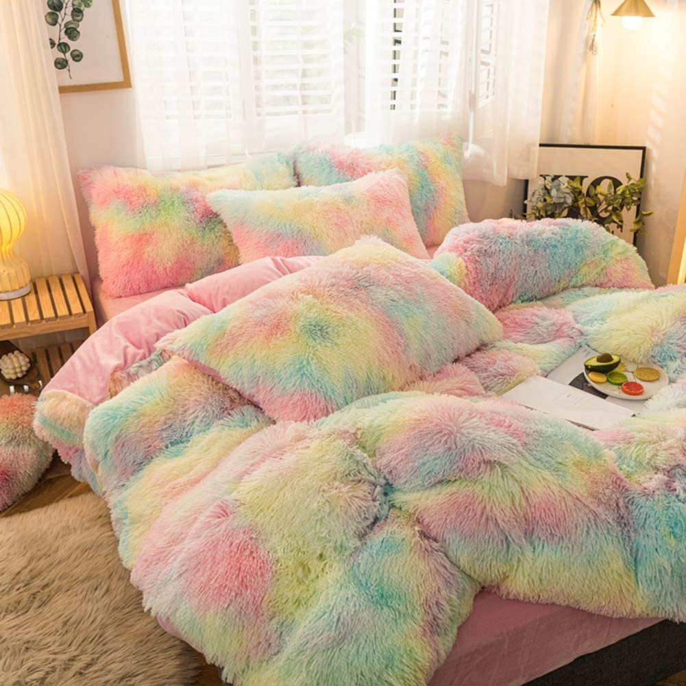 Ultra Soft Shaggy Rainbow Duvet Cover(5pcs)