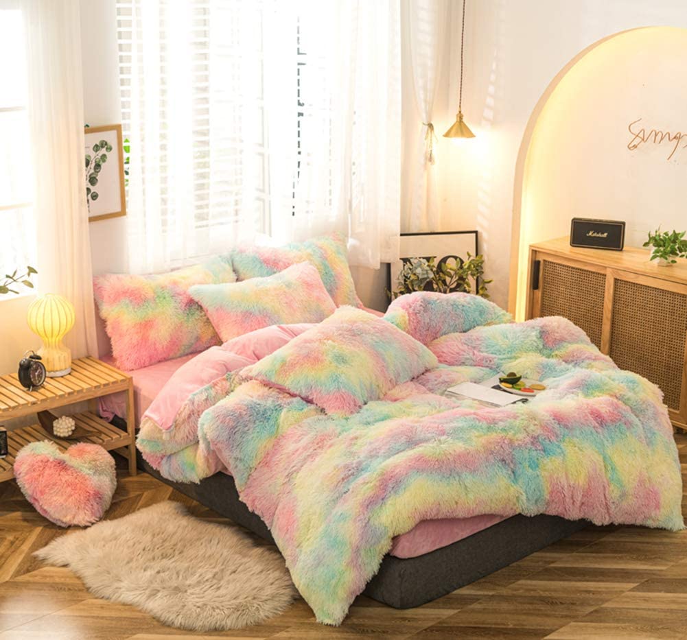 Ultra Soft Shaggy Rainbow Duvet Cover(5pcs)