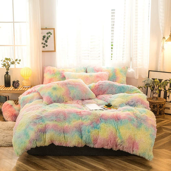 Ultra Soft Shaggy Rainbow Duvet Cover(5pcs)