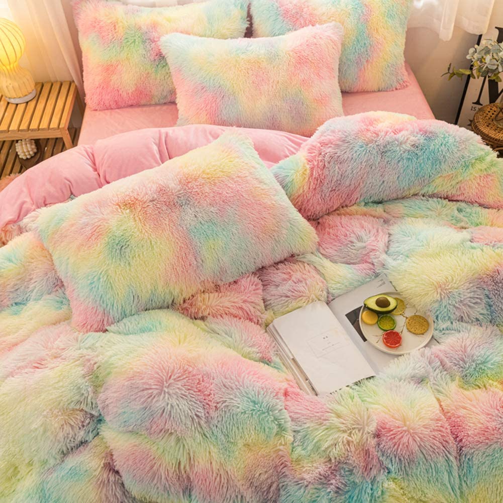 Ultra Soft Shaggy Rainbow Duvet Cover(5pcs)