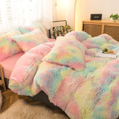 Ultra Soft Shaggy Rainbow Duvet Cover(5pcs)