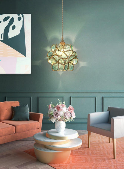 Brass Glass Petal Pendant Light