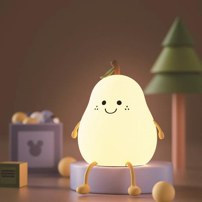 Adorable Pear Tap-on Night Light | Soft Silicone, USB Charging