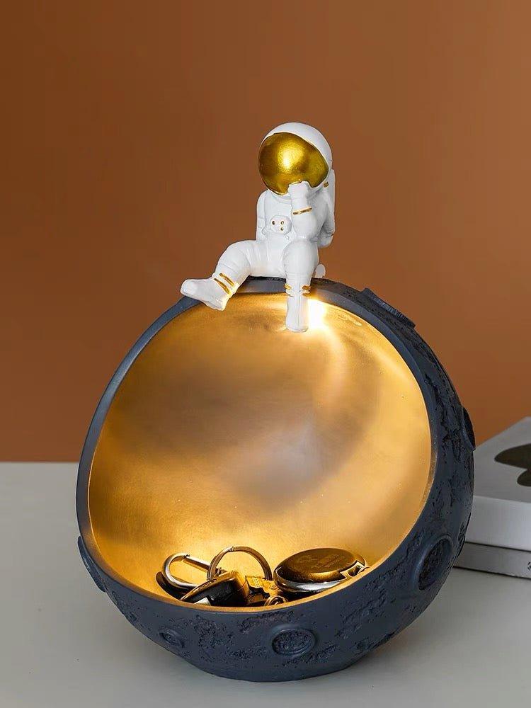 Astronaut Planet Decor Piece with Built-in Night Light | Resilient Resin Material with Anti-Slip Base