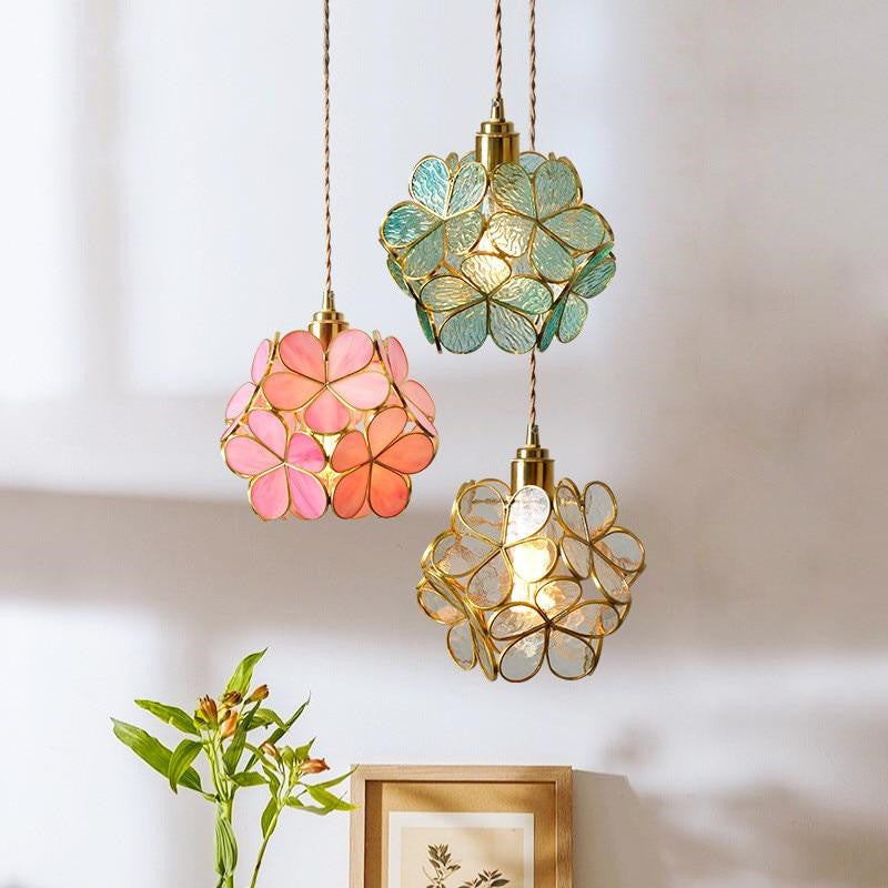 Brass Glass Petal Pendant Light