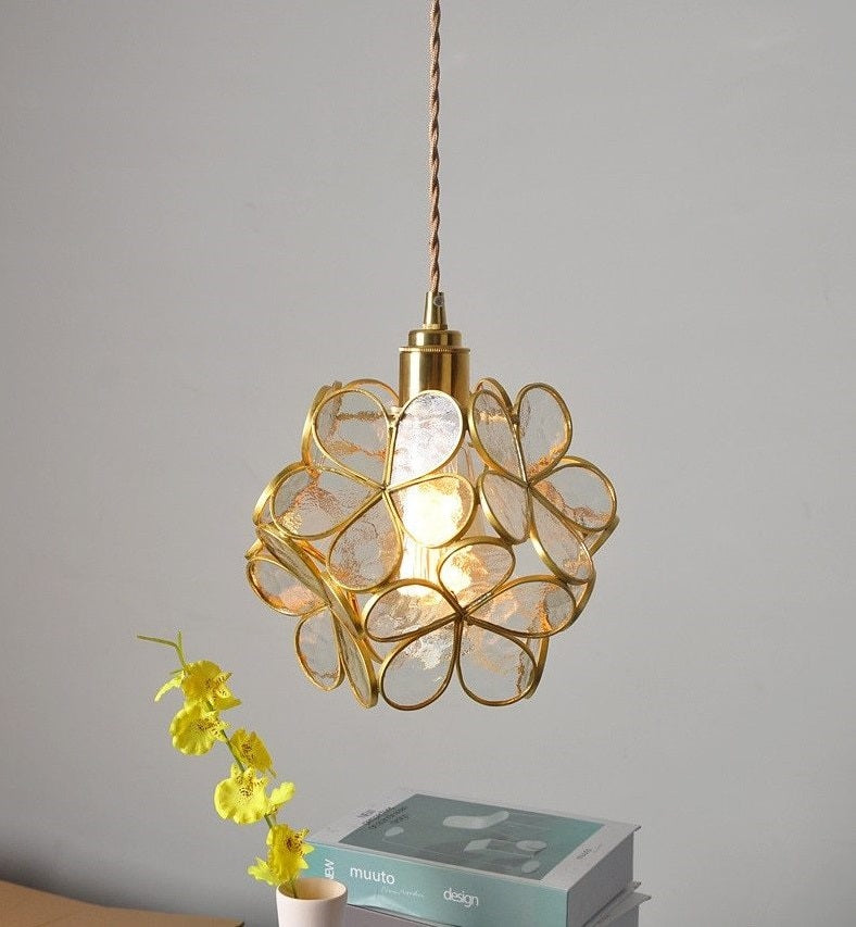 Brass Glass Petal Pendant Light