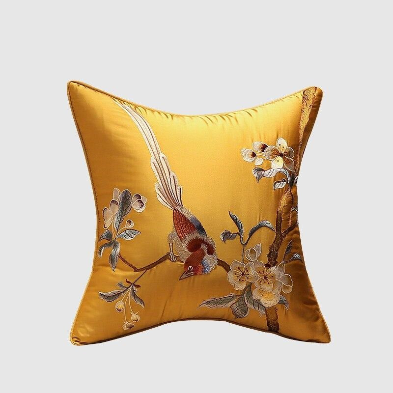 Silk Floral Flower Bird Embroidery Pillow Case